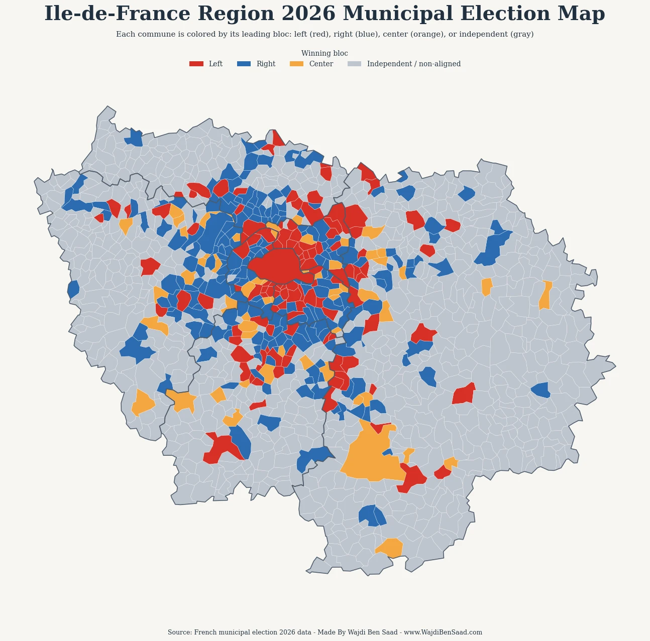 Municipal elections 2026 data visualization for Ile-de-France